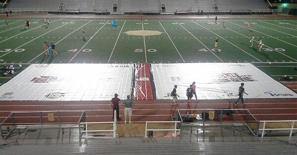 Crossmen prepare the Battle Ground for the first-ever DrumLine Battle event on June 14 in San Antonio.
